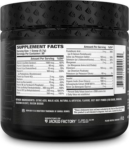 Jacked Factory Vita XT Performance Vitamin Powder - Daily Multivitamin Powder for Men with KSM-66 Ashwagandha, Prebiotic Fiber, Vitamin A, C, D, K, B6, B12, & More - Fruit Punch, 30Sv