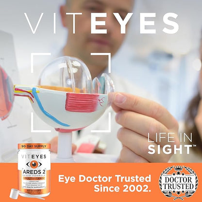 Viteyes AREDS 2 Powder + Multivitamin All-in-One, Macular Protection, Alternative to AREDS 2 chewables, No Pills, Lutein & Zeaxanthin, AREDS 2 Eye Vitamins Drink, Natural Orange Flavor, 90 Scoops