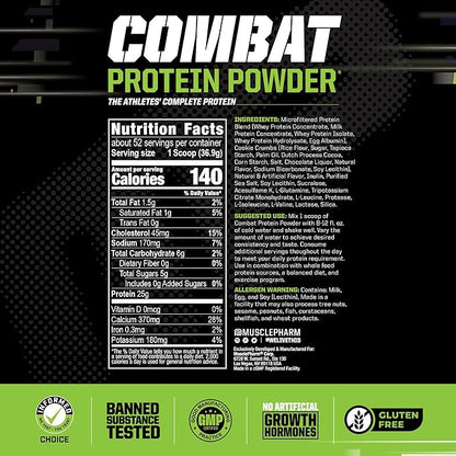MusclePharm Combat Protein Powder, Cookies ‘N’ Cream Flavor, Fuels Muscles for Productive Workouts, 5 Protein Sources including Whey Protein Isolate & Egg Albumin, Gluten Free, 4 lb, 52 Servings