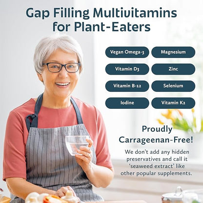 Future Kind Carrageenan-Free Foundations Multivitamin: Vegan Multivitamins for Women & Men- Plant Based Multivitamin, Omega-3, B12, D3, Zinc, Iodine, Magnesium, K2 & Selenium- Compostable Bag