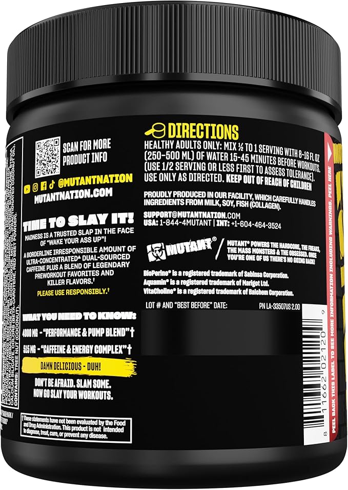 Mutant Madness | Pre Workout Powder Supplement Performance and Pump Blend Includes L-Citrulline, Beta-Alanine, Taurine, L-Tyrosine | 30 Serving | Pineapple