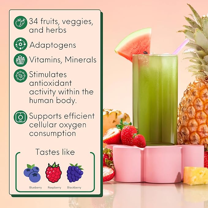 Kiala Nutrition Super Greens, Organic Greens Powder with Spirulina & Chlorella for Digestion, Gut Health, Immunity & Energy, Gluten Free, Vegan, Daily Support for Women, Mixed Berry, 30 Servings