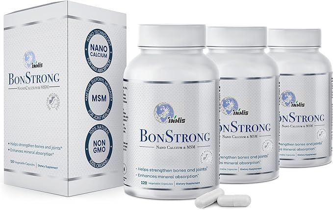 BonStrong- Nano Calcium Supplement Capsules with MSM 3x 120 Capules for Bone Density, Bone and Joint Health, Nano Nutrients Bone Renewal, Bone Boost Vitamin Bone Health, Bone Supplements - Made in USA