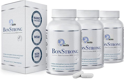 BonStrong- Nano Calcium Supplement Capsules with MSM 3x 120 Capules for Bone Density, Bone and Joint Health, Nano Nutrients Bone Renewal, Bone Boost Vitamin Bone Health, Bone Supplements - Made in USA