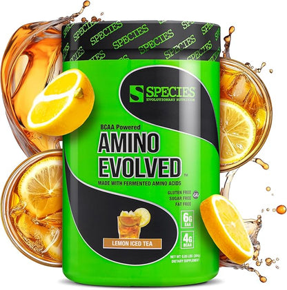 Species Nutrition Amino Evolved EAA & BCAA Powder, Fermented Amino Acids, Branched Chain Amino Acid Muscle Recovery & Endurance, Pre & Post Workout Supplement (Lemon Iced Tea, 30 Servings)