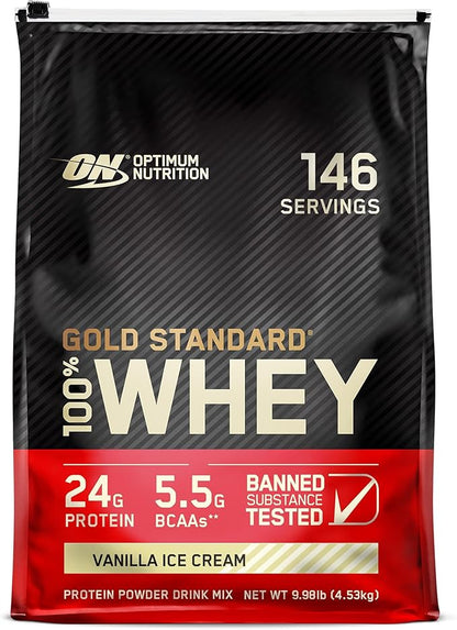 Optimum Nutrition Gold Standard 100% Whey Protein Powder, Vanilla Ice Cream, 10 Pound (Packaging May Vary)