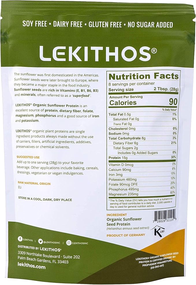 Organic Sunflower Protein Sunflower - 8 oz - 15g Protein - Certified USDA Organic, Non-GMO Project Verified, No Added Sugars - Certified Vegan - Gluten Free