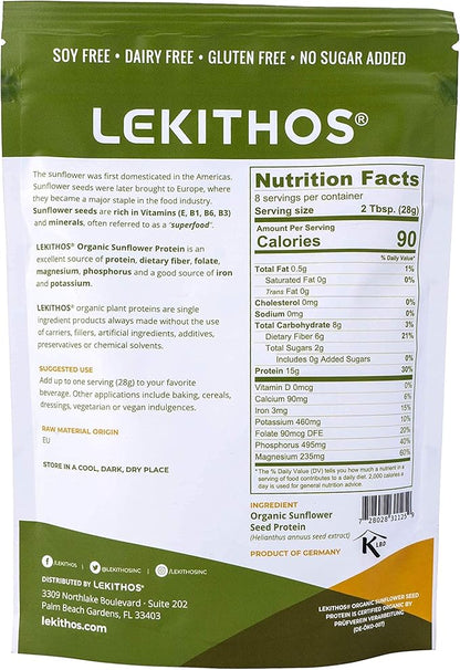 Organic Sunflower Protein Sunflower - 8 oz - 15g Protein - Certified USDA Organic, Non-GMO Project Verified, No Added Sugars - Certified Vegan - Gluten Free