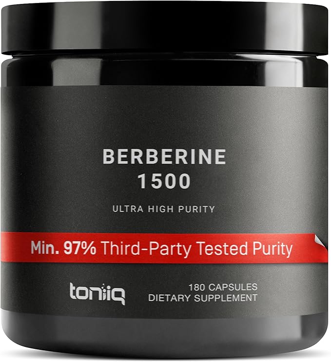 Toniiq Ultra High Strength Berberine 1500mg from The Himalayas Berberine Supplement - 97% Highly Purified and Bioavailable -Wild Harvested-Concentrated Formula HCL -3 Caps Serving-180 Veggie Caps