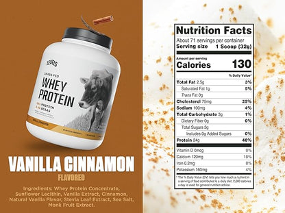 Levels Grass Fed Whey Protein Powder, No Artificials, 24G of Protein, Vanilla Cinnamon, 5LB