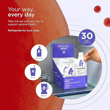 Healthycell Bioactive Multi - Liquid Multivitamin for Men and Women - One A Day Vitamin for Brain, Heart, Immunity, Energy, Skin, and Hair Support - Maximum Absorption - 30 Gel Packs