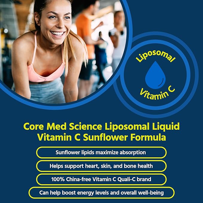 Core Med Science Liposomal Vitamin C 1000mg Liquid - Sunflower Formula, 5 Fl Oz - Natural Liposomal Vitamin C Non-GMO Supplement - Immune System Booster for Adults - Supports Collagen Formation