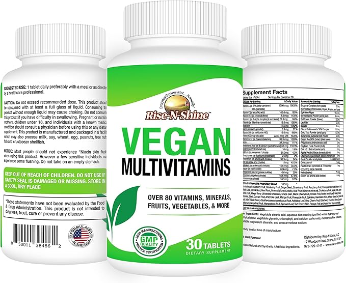 Vegan MultiVitamins Complete Daily MultiVitamin and MultiMineral for Men and Women with Over 80 Vitamins, Minerals, Fruits, Vegetables and More 30 Count