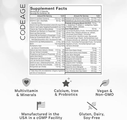 Codeage Teen’s Daily Multivitamin Supplement, 25+ Vitamins & Minerals for Teenage Boys & Girls, Organic Whole Foods Vitamins for Teenagers, Vitamin A, B Vitamins, Vitamin C, D, E, K, Omega-3, 2 Pack