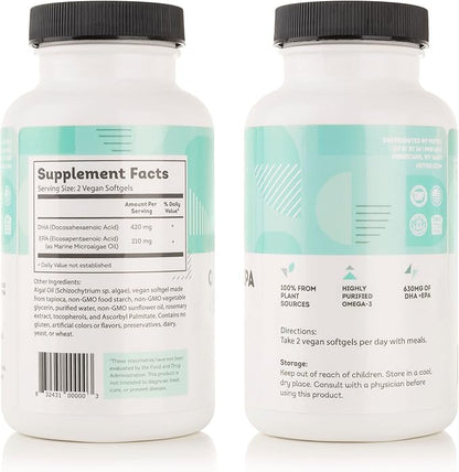 O-Mega-Zen3 +EPA Vegan Omega 3 Supplement - Fish Oil Alternative - Premium Marine Algal Based Omega-3 DHA and EPA Fatty Acids - Carrageenan Free - 120 Softgels