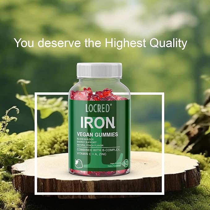 Vegan Iron Gummies,Multivitamin with Iron, Folate,Zinc for Man and Women,Strawberry Flavor (60 Ct)