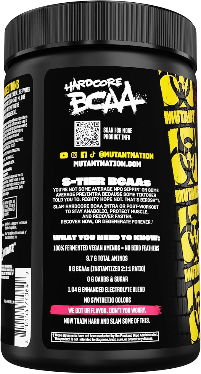 Mutant Hardcore BCAA - Pre, Intra or Post Workout – BCAA Next Level branched-Chain Amino Acids Supplement – Hydration + Recovery - 30 Serving - Fruit Punch