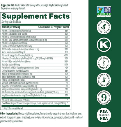 MegaFood Baby & Me 2 Prenatal Vitamin & Minerals - Vitamins for Women - with Folate (Folic Acid Natural Form), Choline, Iron, Iodine, Vitamin C, Vitamin D and More - 120 Mini Tabs (30 Servings)