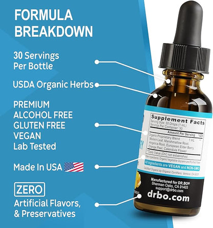 Lung Detox Respiratory Health Drops - Organic Respiratory Supplements Herbal Lung Cleanse, Mullein Drops for Lungs Bronchial Support, Mucus Clear with Mullein Leaf Extract, Elderberry Supplement 1 oz