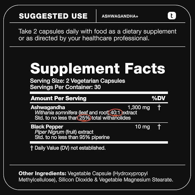 Toniiq 52,000mg 40x Concentrated Extract - 25% Withanolides - Ultra High Strength Ashwagandha Capsules - Wild Harvested in India - Highly Concentrated and Bioavailable Supplement- 60 Veggie Capsules