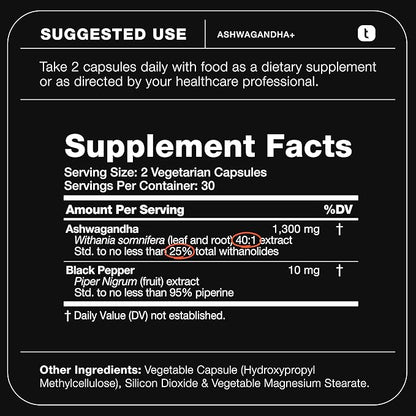 Toniiq 52,000mg 40x Concentrated Extract - 25% Withanolides - Ultra High Strength Ashwagandha Capsules - Wild Harvested in India - Highly Concentrated and Bioavailable Supplement- 60 Veggie Capsules