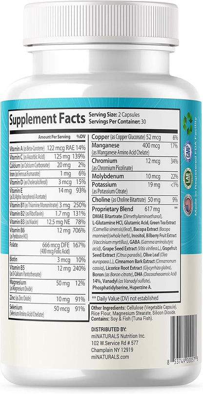 Brain Memory Supplement | Advanced Formula for Seniors | 60 ct Caffein Free Pills | Capsules with Vitamins and Bacopa Monnieri for Help with Cognitive Mind Health