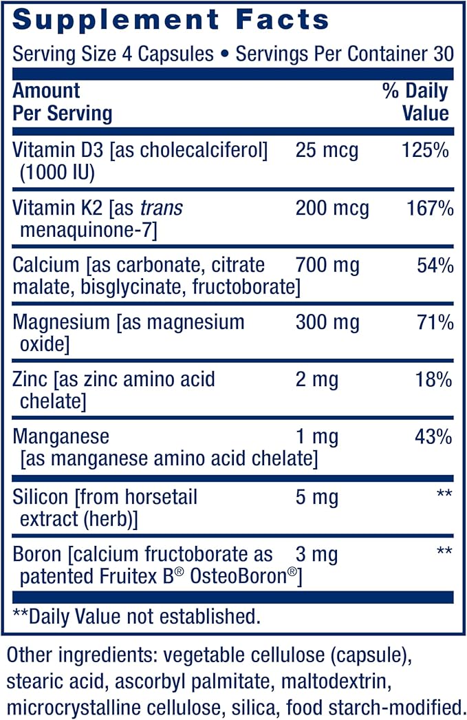 Life Extension Bone Restore + Vitamin K2 Vitamins & Minerals Maintain Bone Health & Strength - Fortifying Nutrients Calcium, D3 & Important Bone Building Minerals - Non-GMO, Gluten-Free -120 Capsules