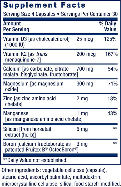 Life Extension Bone Restore + Vitamin K2 Vitamins & Minerals Maintain Bone Health & Strength - Fortifying Nutrients Calcium, D3 & Important Bone Building Minerals - Non-GMO, Gluten-Free -120 Capsules
