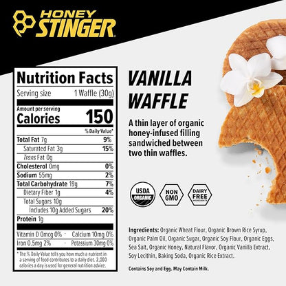 Honey Stinger Organic Vanilla Waffle | Energy Stroopwafel for Exercise, Endurance and Performance | Sports Nutrition for Home & Gym, Pre and Post Workout | Box of 16 Waffles, 16.96 Ounce