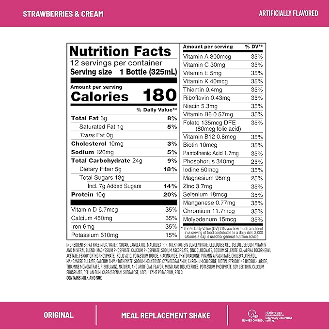 SlimFast Meal Replacement Shake, Original Strawberries & Cream, 10g of Ready to Drink Protein for Weight Loss, 11 Fl. Oz Bottle, 4 Count (Pack of 3) (Packaging May Vary)