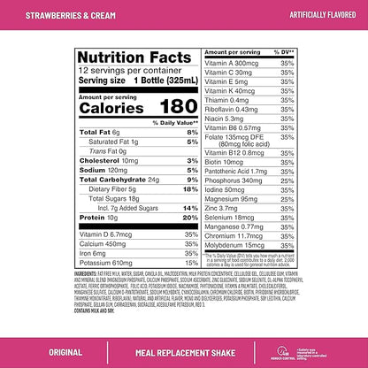 SlimFast Meal Replacement Shake, Original Strawberries & Cream, 10g of Ready to Drink Protein for Weight Loss, 11 Fl. Oz Bottle, 4 Count (Pack of 3) (Packaging May Vary)