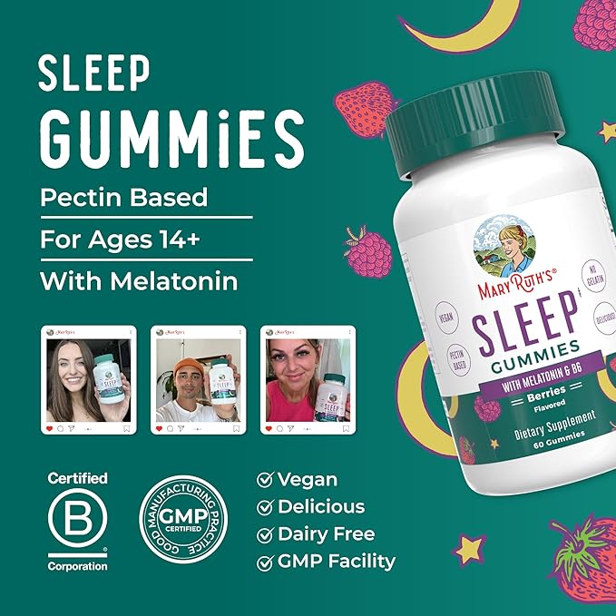 MaryRuth's Melatonin Gummies | Melatonin 5mg Sleep Gummies with Vitamin B6 | Made with Organic Cane Sugar | Relaxation & Sleep Support for Adults | Vegan | Non-GMO | Gluten Free | 60 Count
