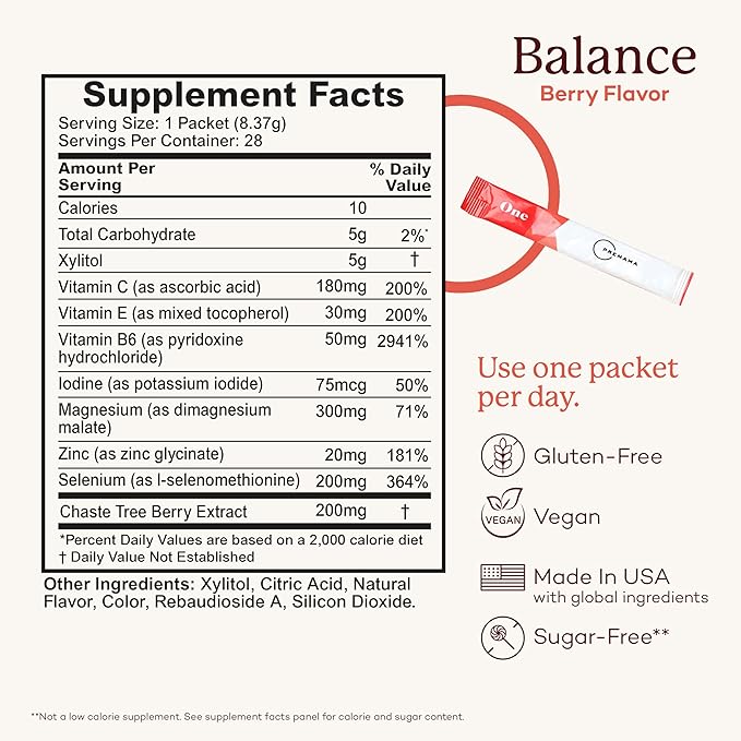 Premama Hormone Balance, Multivitamin Supplement, Powder Mix Hormonal Support for Women, Sugar and Gluten Free, Berry Flavor, 28 Single Serve Packets