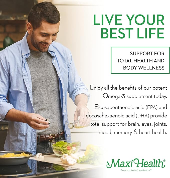 Omega 3 Supplement - Omega-3 Fish Oil 2000mg - Natural Source of EPA & DHA - Heart, Brain & Joint Health - Kosher Certified Wild Caught Marine Fish - 200 Vegetarian Softgels by Maxi Health