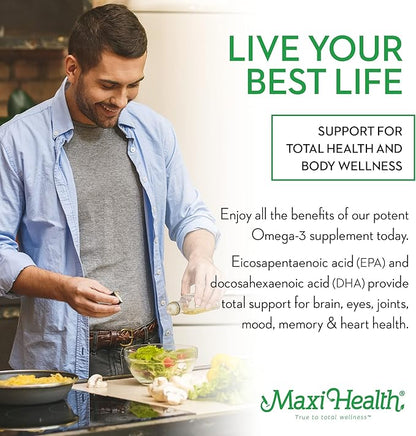 Omega 3 Supplement - Omega-3 Fish Oil 2000mg - Natural Source of EPA & DHA - Heart, Brain & Joint Health - Kosher Certified Wild Caught Marine Fish - 200 Vegetarian Softgels by Maxi Health