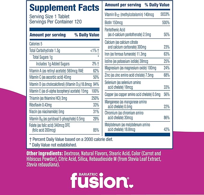 Bariatric Fusion Mixed Berry Complete Chewable Bariatric Multivitamin with Iron for Bariatric Surgery Patients Including Gastric Bypass and Sleeve Gastrectomy - 120 Tablets