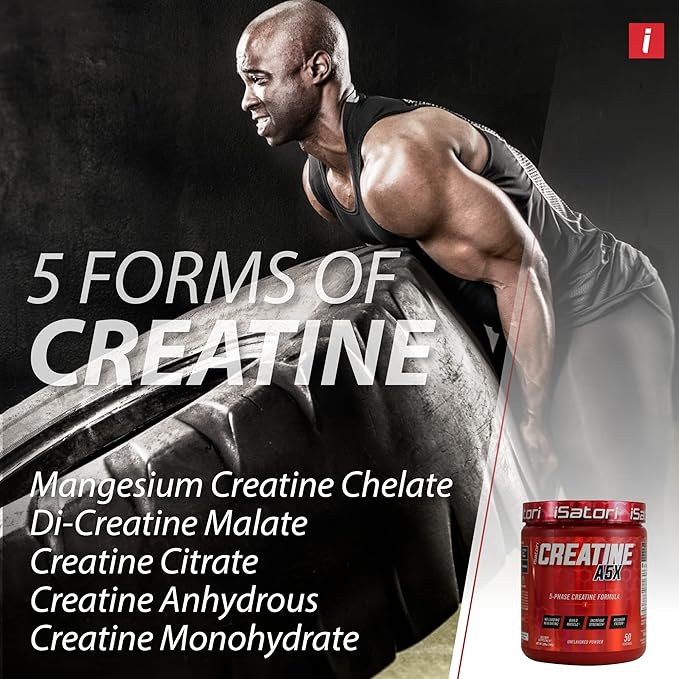 iSatori Creatine A5X, 5 Phase Creatine Powder with Creatine Monohydrate & Betaine Anhydrous, Stim-Free Pre Workout Muscle Builder & Post Workout Recovery Powder, Unflavored (50 Servings)