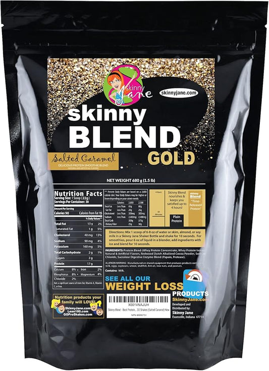 Skinny Blend - Best Tasting Protein Shake for Women - Slim Fast Weight Loss Shakes - Meal Replacement - Low Carb Breakfast - Diet Supplement - Appetite Suppressant - 30 Shakes (Salted Caramel)
