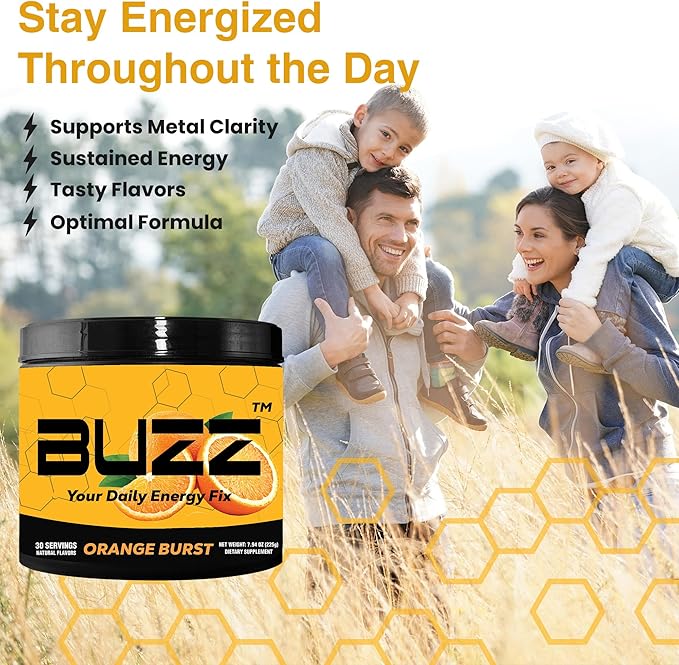 Morning Buzz Energy Drink Powder - Energy Boost Drink Mix - Sugar-Free Energy with Antioxidants - Morning Kickstart and Sports Nutrition Endurance Product - 30 Servings, Orange Burst, 8 Ounces