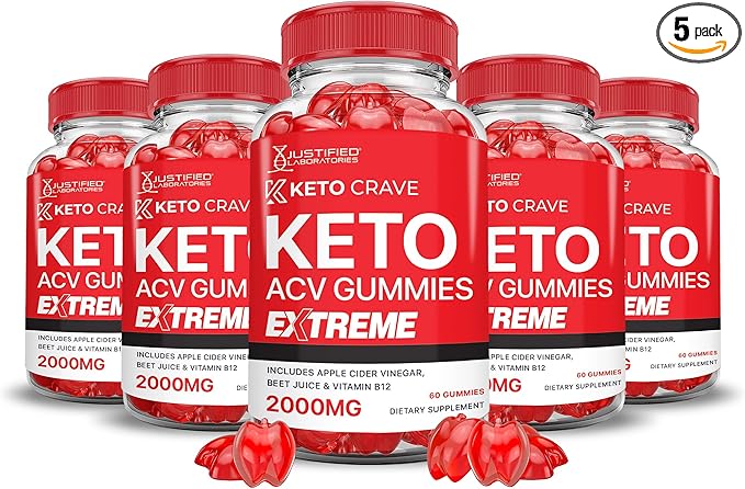 (5 Pack) Keto Crave Keto ACV Gummies Extreme 2000MG Keto Crave Keto Gummies Advanced Formula Apple Cider Vinegar with Pomegranate Beet Juice Powder B12 Vegan Non GMO 300 Gummys