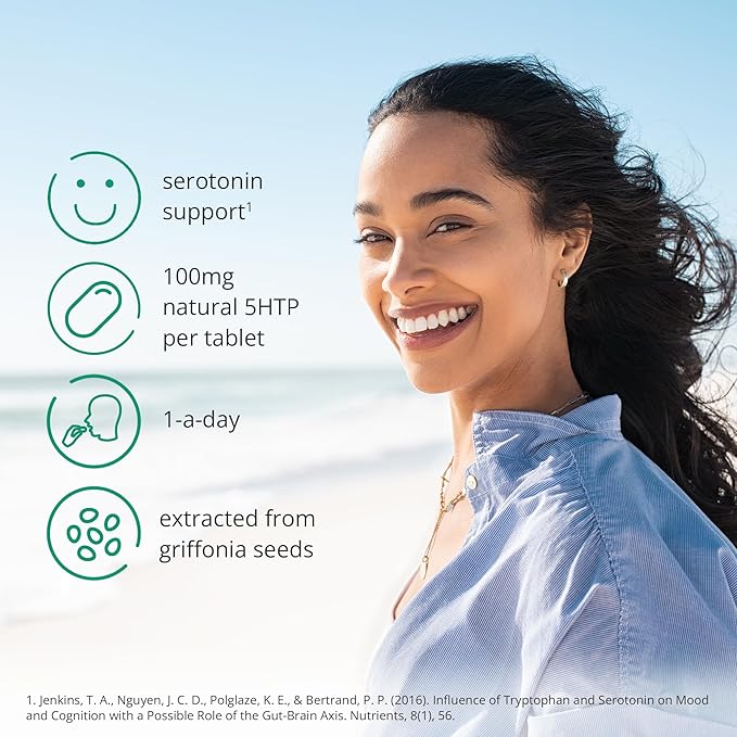 Serotonin Supplements (30) | 1-a-Day Serotonin Mood Support | 5HTP 100mg Per Tablet from Griffonia Seed Extract | Natural Serotonin Booster | 1 Month Supply