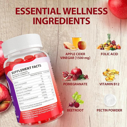 Keto ACV Gummies Apple Cider Vinegar Gummies for Digestion Detox Keto ACV Gummies with B12 Pomegranate Beet Juice 60 Gummies