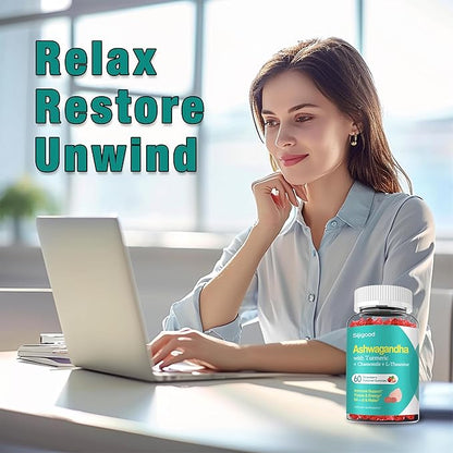 Ashwagandha Gummies with L-theanine, 3000mg Ashwa Root Supplement Gummy for Women Men, 60 Strawberry Flavored Gummies