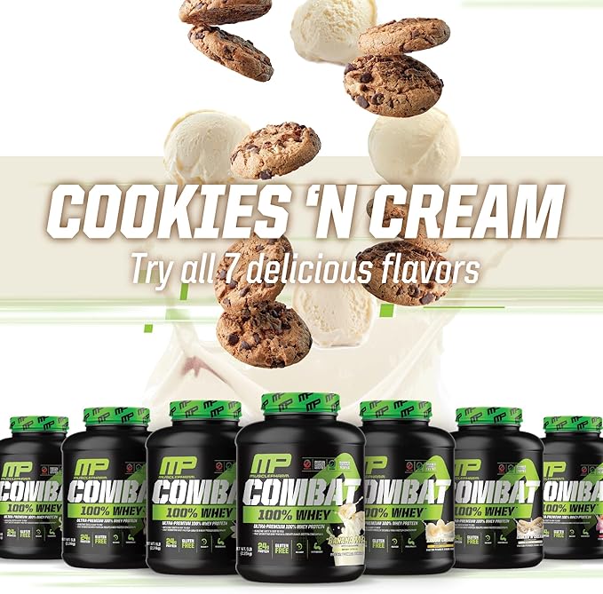 MusclePharm Combat 100% Whey Protein Powder, Cookies ‘N’ Cream Flavor, Fast Recovery & Muscle Gain with Whey Protein Isolate, High Protein Powder for Women & Men, Gluten Free, 5 lb, 70 Servings