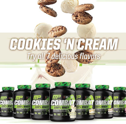MusclePharm Combat 100% Whey Protein Powder, Cookies ‘N’ Cream Flavor, Fast Recovery & Muscle Gain with Whey Protein Isolate, High Protein Powder for Women & Men, Gluten Free, 5 lb, 70 Servings