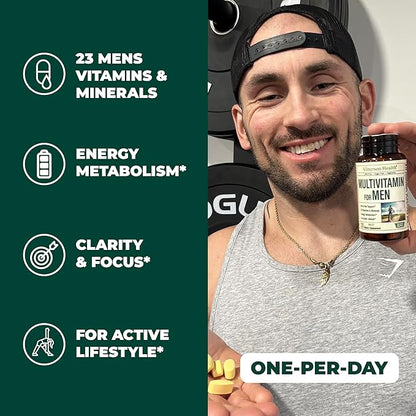 Multivitamin for Men - Daily Mens Multivitamins & Multiminerals with Vitamin A, C, D, E, B12, Zinc & Iron. Essential Vitamins for Men - Mens Vitamins for Energy, Focus, and Mens Health. 30 Tablets