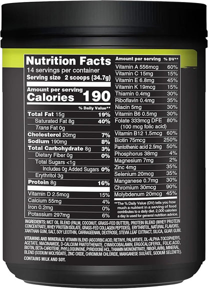 Nature Fuel Keto Meal Replacement Powder - Gluten Free with Coconut Oil MCTs and Grass-Fed Butter - Creamy Vanilla Milkshake - 14 Servings - Pantry Friendly, 17.1 Fl Oz