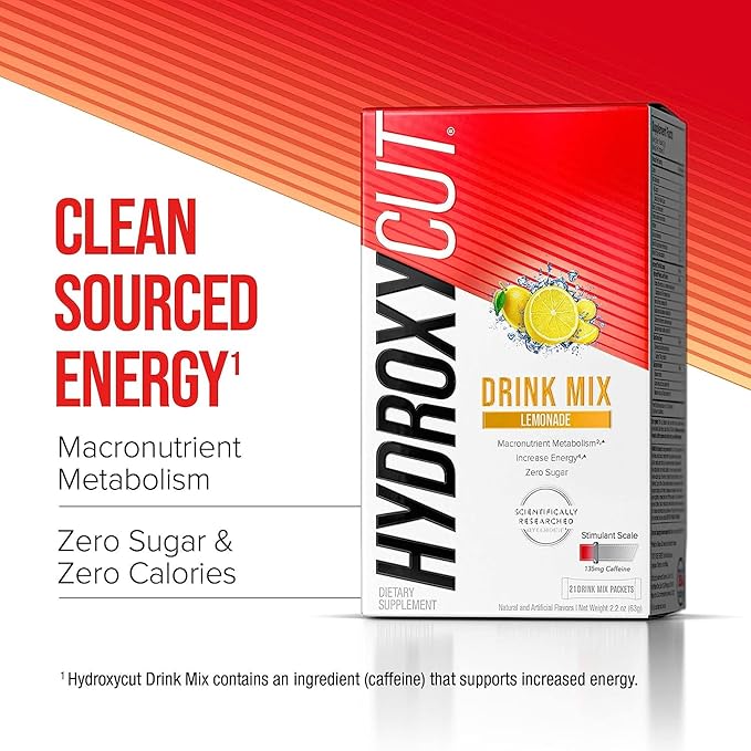 Hydroxycut Drink Mix, Lemonade - 21 Travel-Size Packets - Zero Calories or Sugar - Boost Metabolism, Burn Calories, Increase Energy - For Women & Men