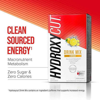 Hydroxycut Drink Mix, Lemonade - 21 Travel-Size Packets - Zero Calories or Sugar - Boost Metabolism, Burn Calories, Increase Energy - For Women & Men