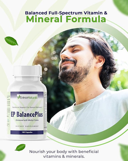 Multivitamin for Adults - EP BalancePlus Multivitamin for Men & Women - Packed with Vitamins and Minerals, Methyl Folate & Amino Acids - Nutritional Support for General Wellness, 180 Capsules